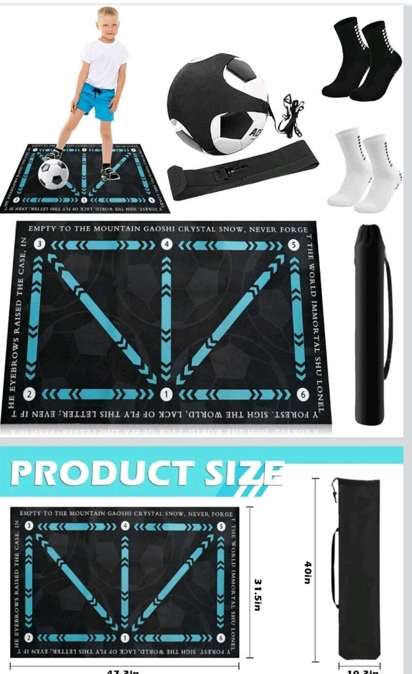Soccer Training Mat with Video Guide & Grip Socks | 47“X32” Footwork Agility Mat